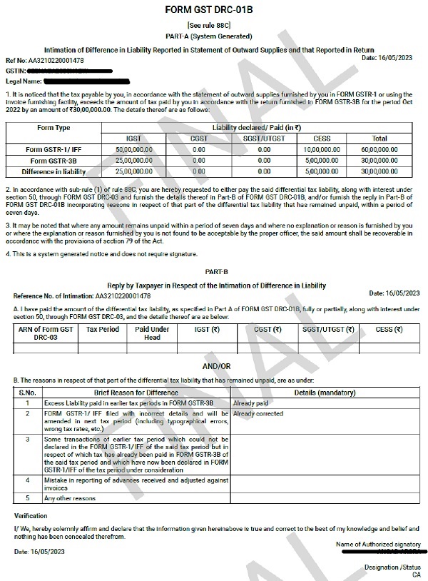 Form GST DRC 01B