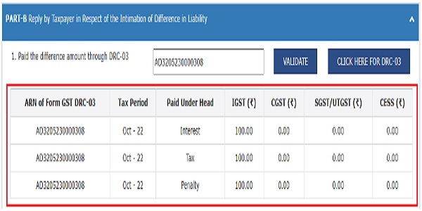 The summary of the payment details