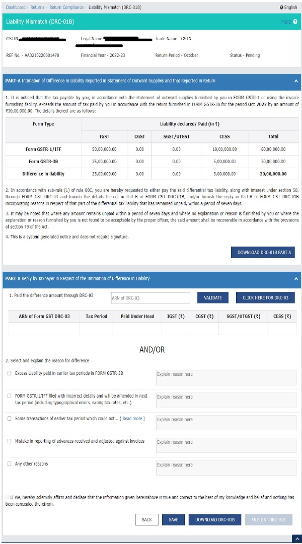 the Difference in Liability Reported