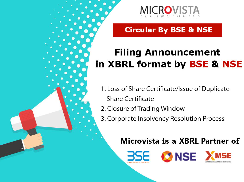 Filing of Announcement  in XBRL format by BSE & NSE